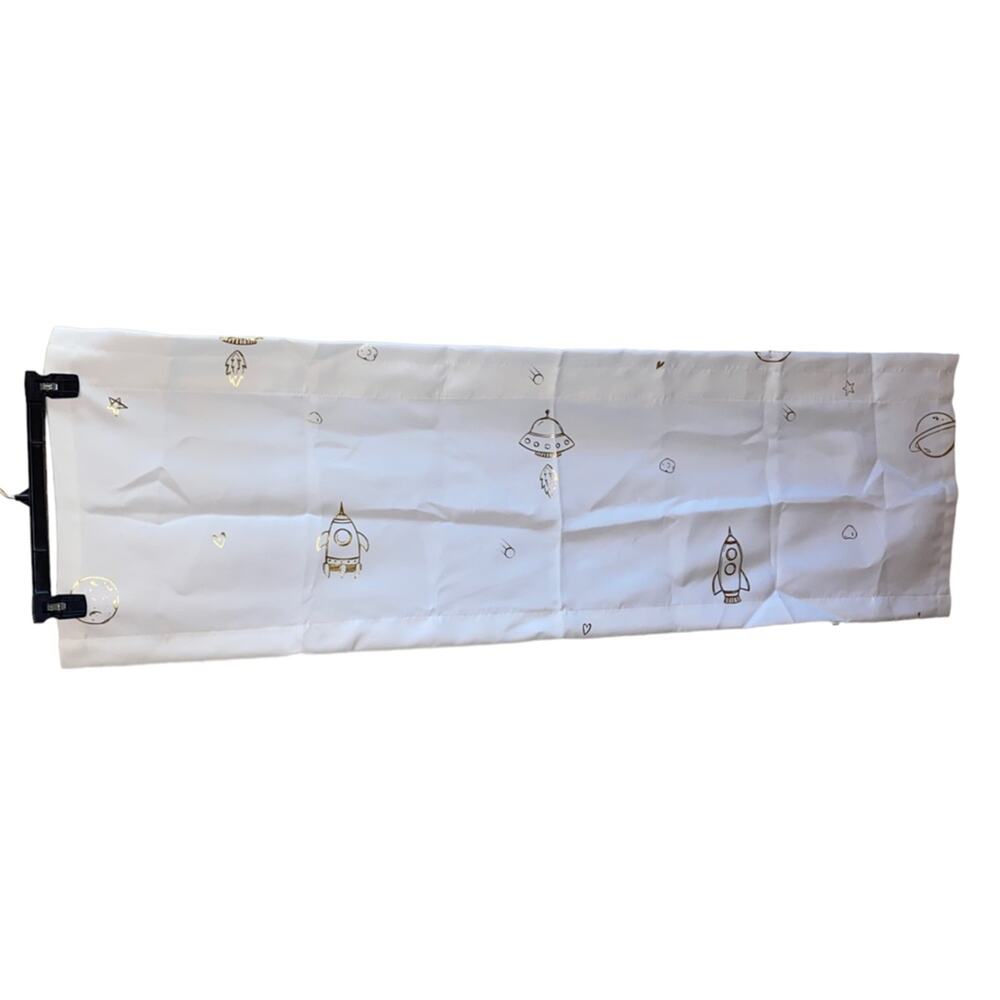 Gold Rocket Space Valance Curtain White Nursery Window Treatment 16.5x53 NWOT